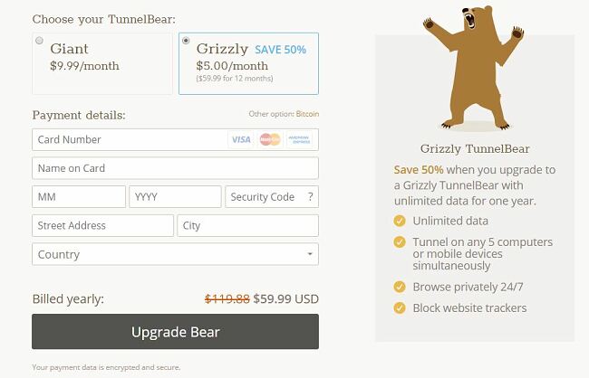 GrizzlyVPN checkout page