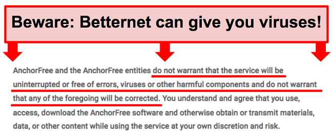 Betternet can give you viruses screenshot