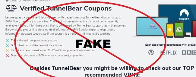 Fake TunnelBear coupon page