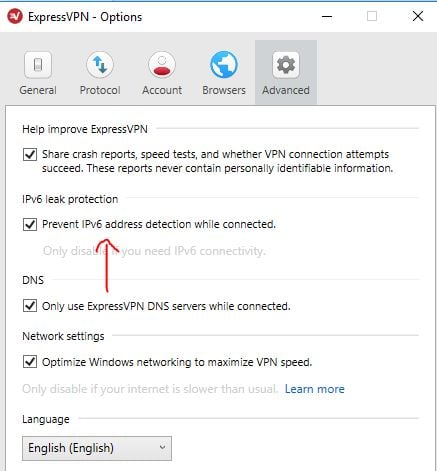 ExpressVPN forhindrer IPv6-deteksjon