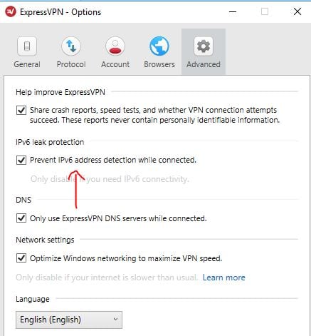 ExpressVPN mencegah deteksi IPv6