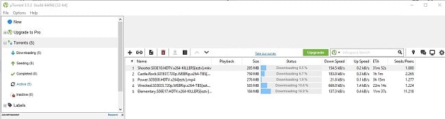 screenshot of utorrent dashboard