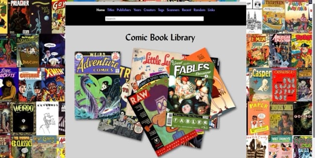 Image de la page d'accueil de la bibliothèque de bandes dessinées