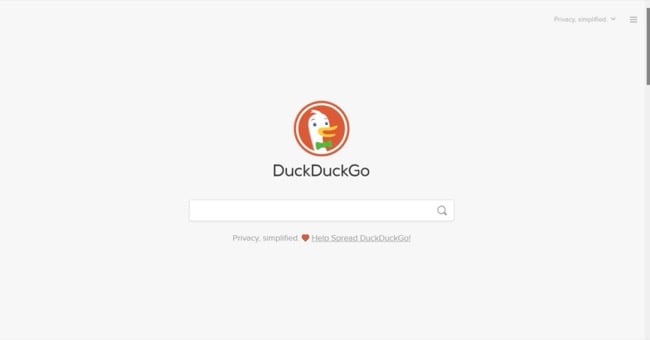 image of DuckDuckGo home page