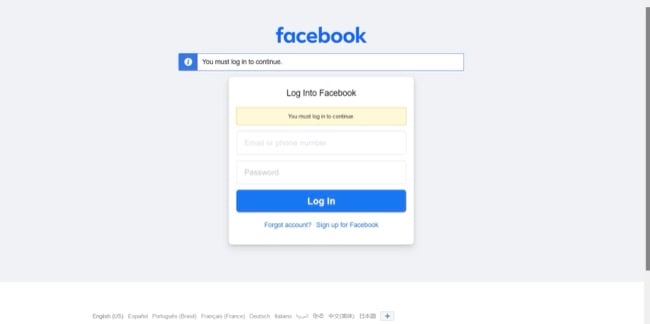 image of Facebook home page