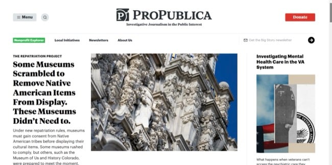 image of ProPublica home page