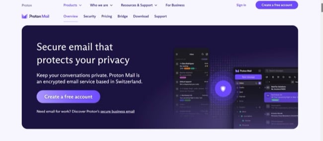 image of ProtonMail home page