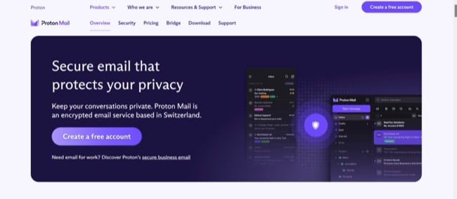 image de la page d'accueil de ProtonMail