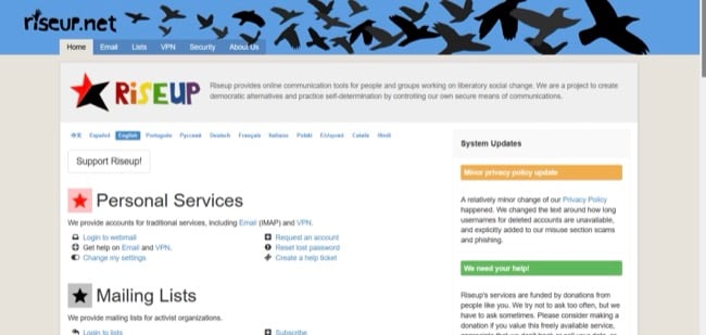 image of RiseUp home page