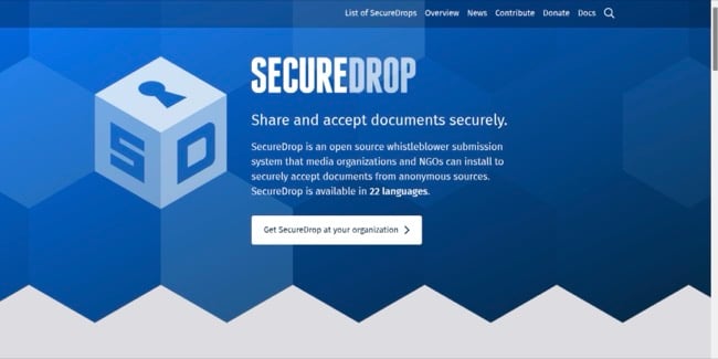 image de la page d'accueil de SecureDrop