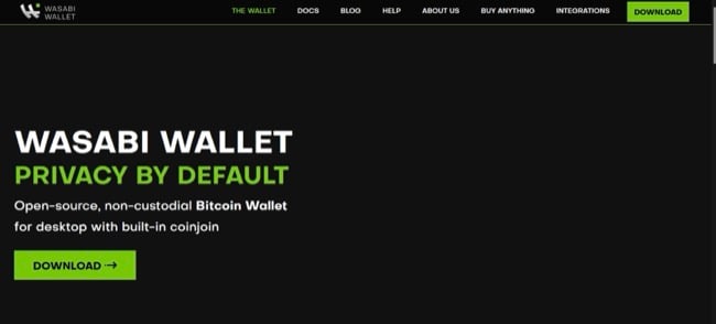 image of the Wasabi Wallet home page