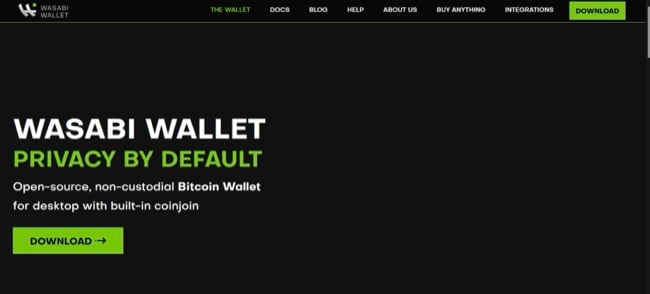 Image de la page d'accueil de Wasabi Wallet