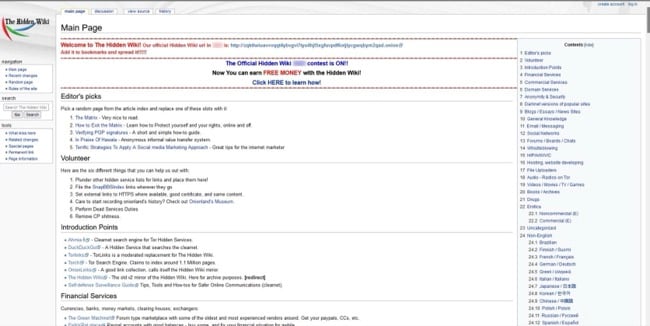 image of The Hidden Wiki home page