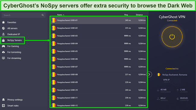  Screenshot of CyberGhost's NoSpy servers