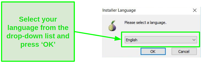 Screenshot of Tor Installation Guide's language option
