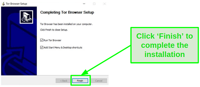 Screenshot of a completed Tor setup