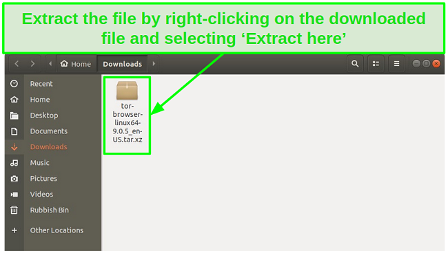 Screenshot of a downloaded Tor file on Linux