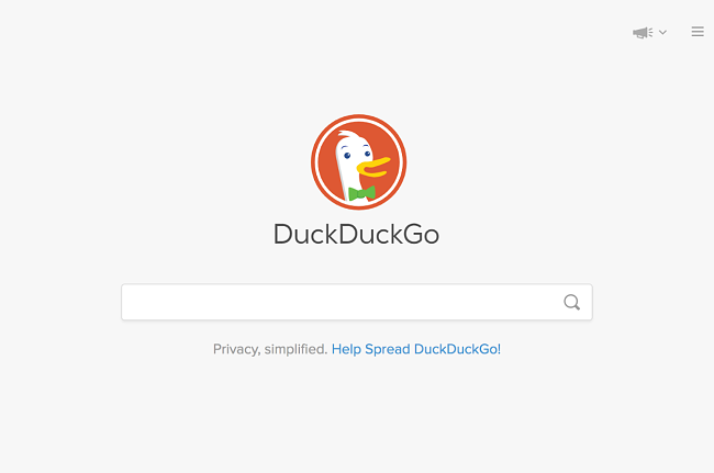 Screenshot of DuckDuckGo homepage