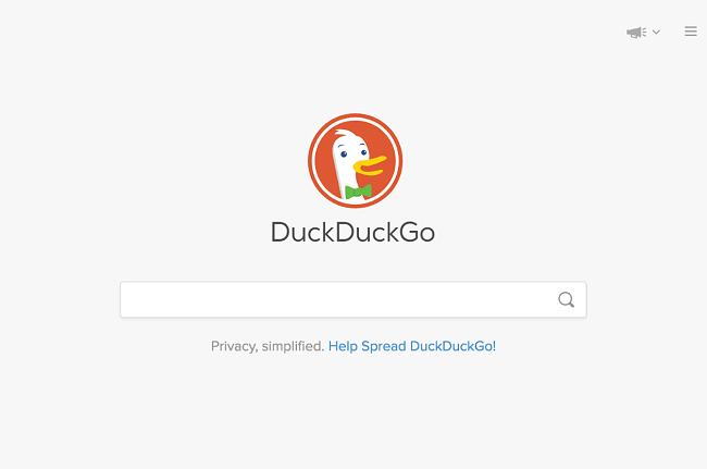Capture d'Ă©cran de la page d'accueil de DuckDuckGo