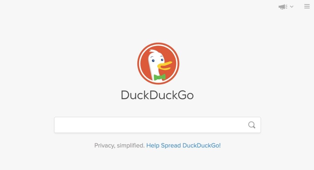 Captura de tela do site .onion do DuckDuckGo