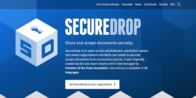 Screenshot of SecureDrop site.