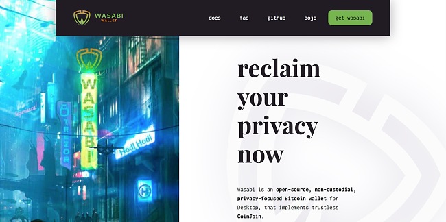 Screenshot of Wasabi Wallet site.