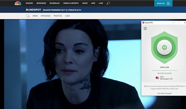 Screenshot of ExpressVPN works with NBC on Blindspot