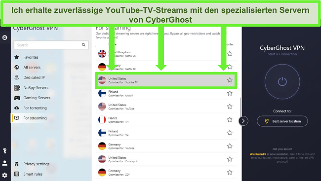 beste vpns für youtube tv cyberghost optimierte Streaming-Server
