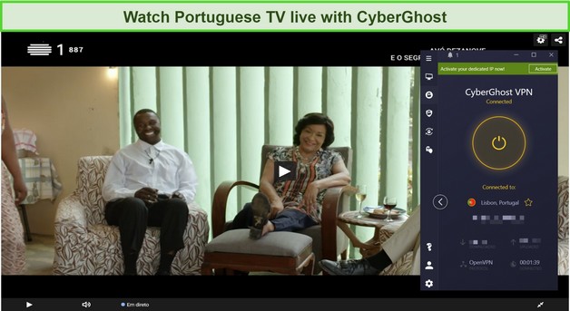 Screenshot of Avó Dezanove e o Segredo do Soldado Soviético on the RTP website using CyberGhost