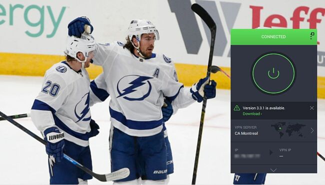 Screenshot of streaming NHL match on CBC using PIA's server in Canada