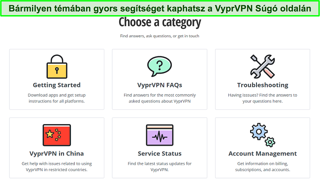 Képernyőkép a VyprVPN támogatási oldaláról