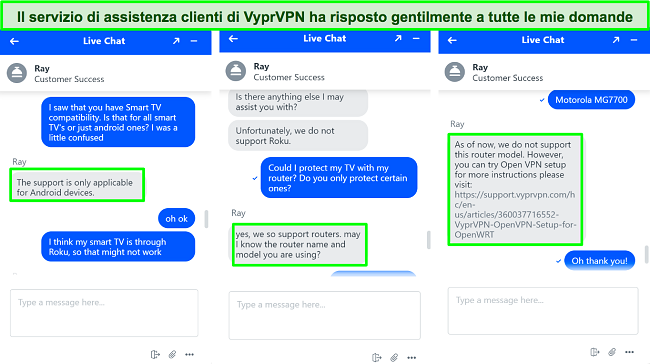 Screenshot della chat live di VyprVPN