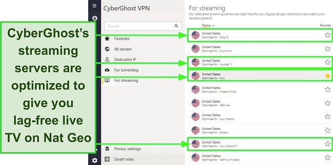 CyberGhost reliable servers list.