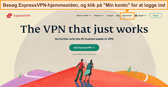 Skærmbillede af ExpressVPNs hjemmeside med.