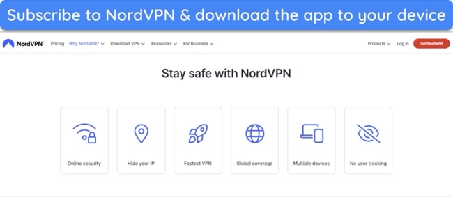 Screenshot of NordVPN's website home page