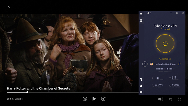 creenshot of Harry Potter and the Chamber of Secrets on HBO Max using CyberGhost