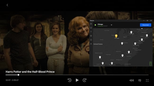 Screenshot of Harry Potter and the Half-Blood Prince on HBO Max using IPVanish