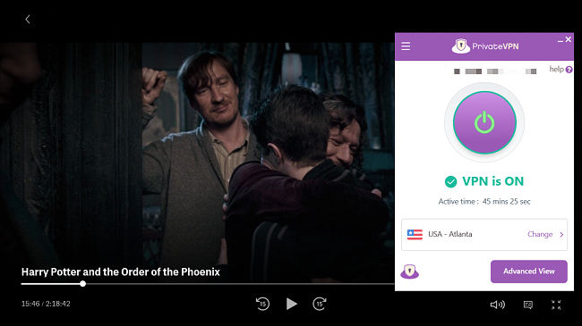 Screenshot of Harry Potter and the Order of the Phoenix on HBO Max using PrivateVPN
