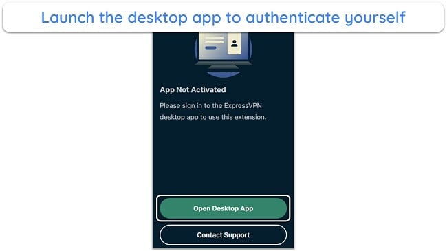 Screenshot of ExpressVPN's Firefox extension asking to sign into the desktop app
