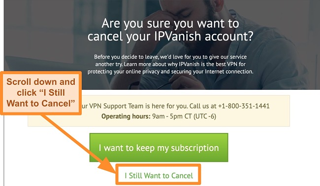 Screenshot of IPVanish Cancelation Confirmation on Desktop