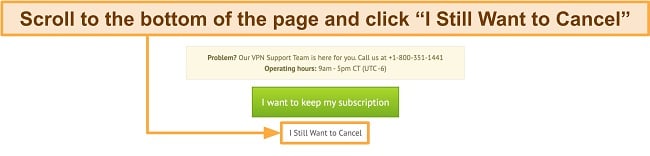 Screenshot of IPVanish cancelation confirmation on desktop