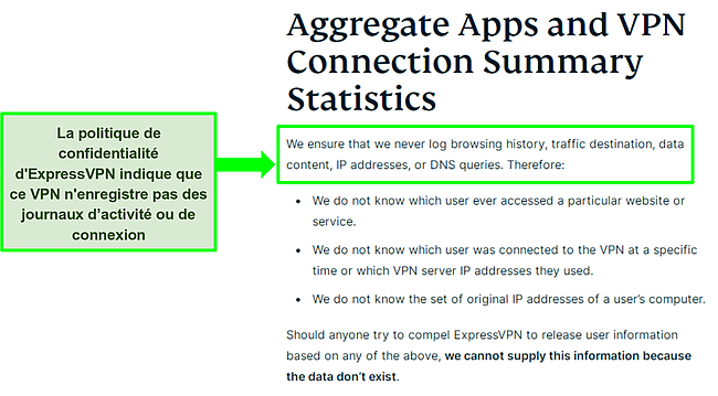 Capture d'écran de la politique de confidentialité d'ExpressVPN.