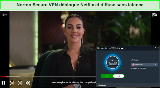 Capture d'écran de Norton Secure VPN débloquant Netflix