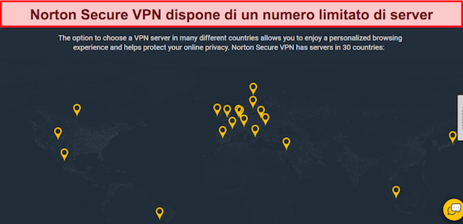 Screenshot della mappa del server Norton Secure VPN