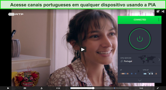 Screenshot da VPN PIA a aceder à RTP Portugal