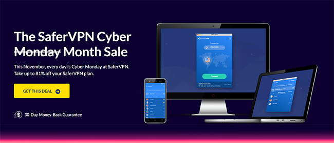 Screenshot of SaferVPN's Black Friday/Cyber Monday Deal
