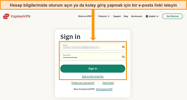 ExpressVPN'in giriş sayfasının ekran görüntüsü.