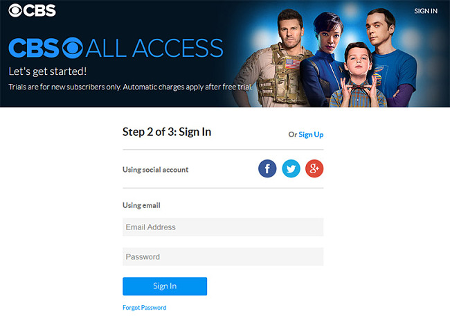 CBS all access sign in