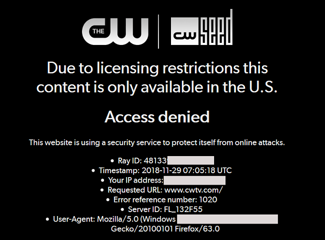 W TV website outside of America access is denied message