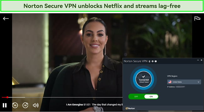 Screenshot of Norton Secure VPN unblocking Netflix